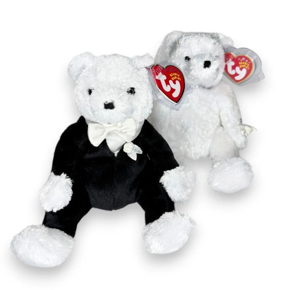 Bride & Groom Bears | Wedding Day Sweethearts | Mint Heart Tags TY Beanie Babies